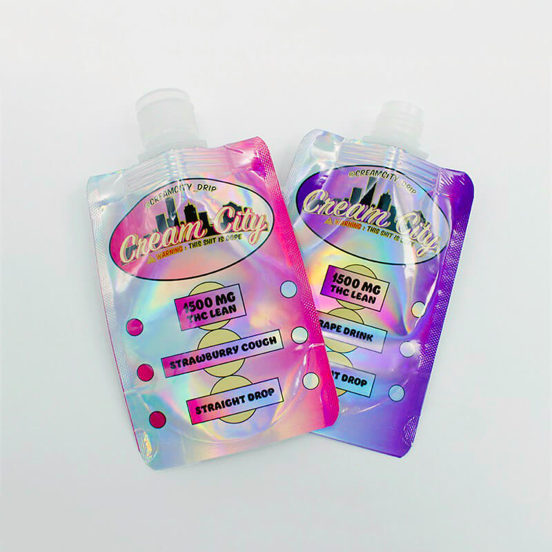 Liquid Powder Plastic Pharmacy Packaging Stand Up Holographic Bag Spout Pouches for THC