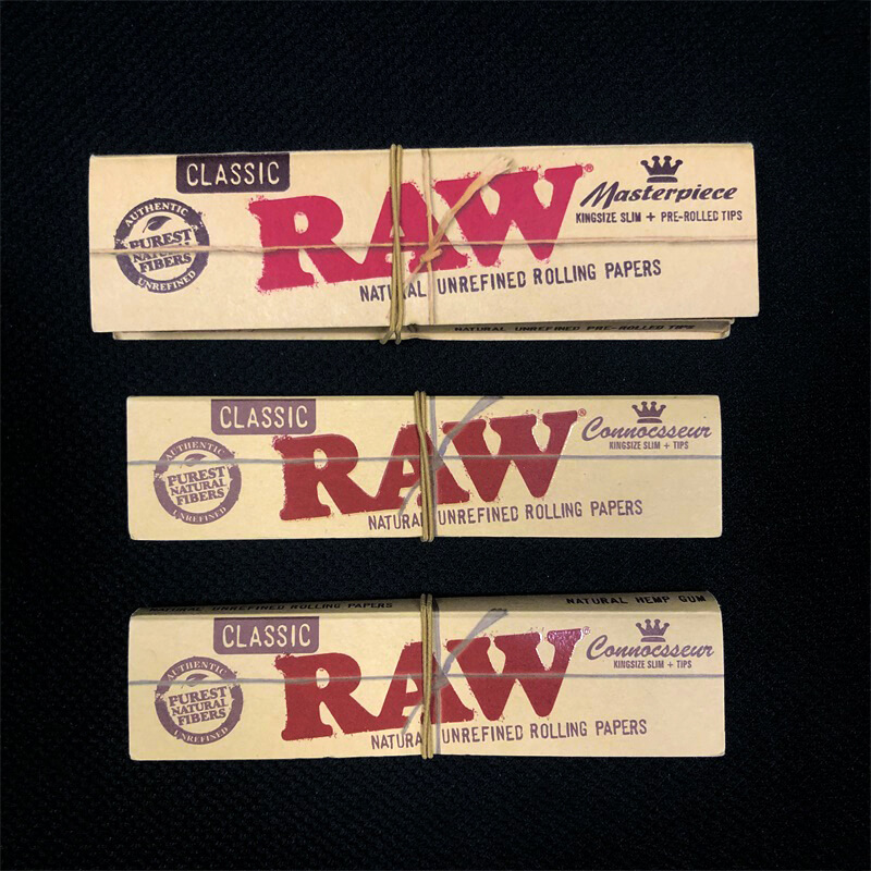 RAW Classic Brown Original Color Natural Unrefined King Size Slim Cigarette Tobacco Cigar Blunt Wraps Smoking 32 Leaves Rolling Papers with 24 Pre-Rolled Tips