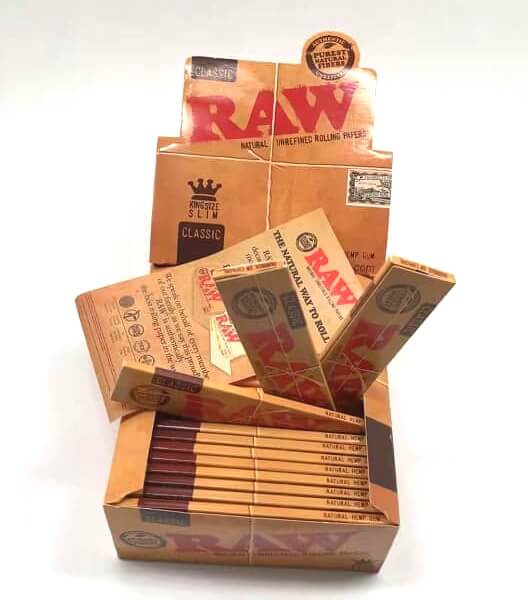 RAW Classic Brown Original Color Natural Unrefined King Size Slim Cigarette Joint Tobacco Cigar Blunt Wraps Smoking 32 Leaves Rolling Papers with 24 Pre-Rolled Tips (2).jpg