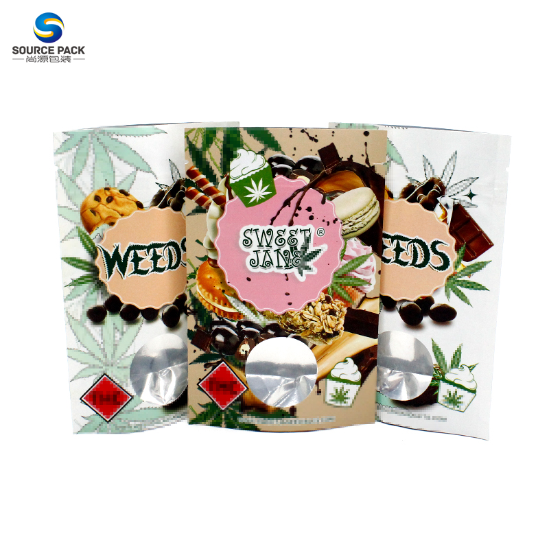 Eco Friendly Kraft Paper Stand Up Pouch Custom Printed Ziplock Edible Packaging Bags with Window for Cookies Chocolate