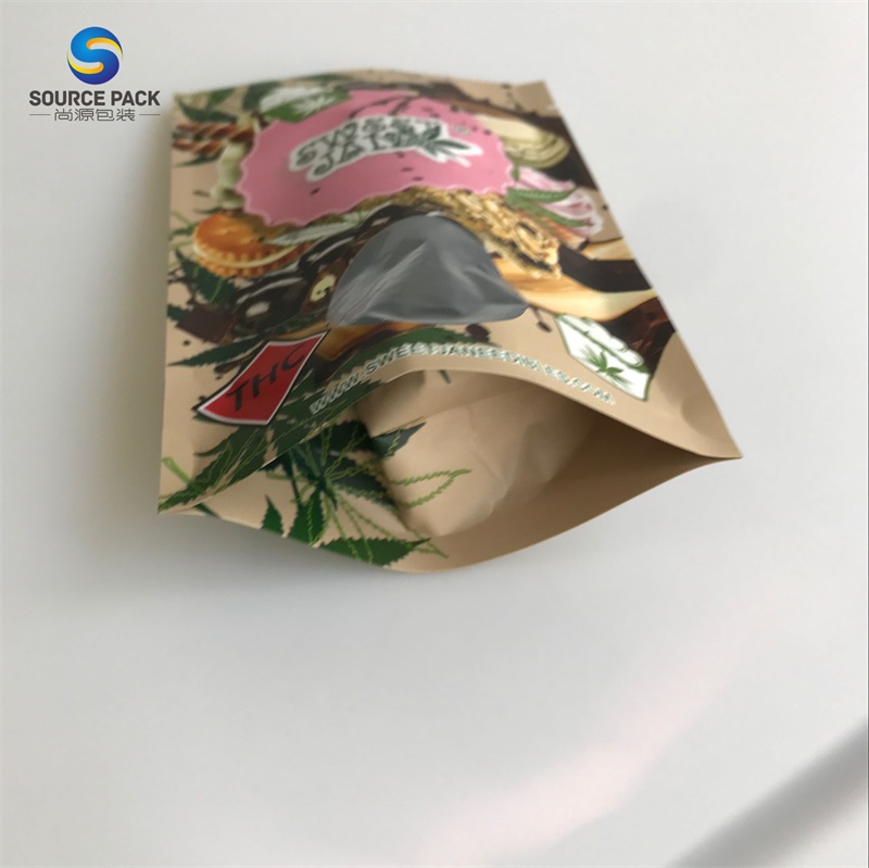 Eco Friendly Kraft Paper Stand Up Pouch Custom Printed Ziplock Edible Packaging Bags with Window for Cookies Chocolate