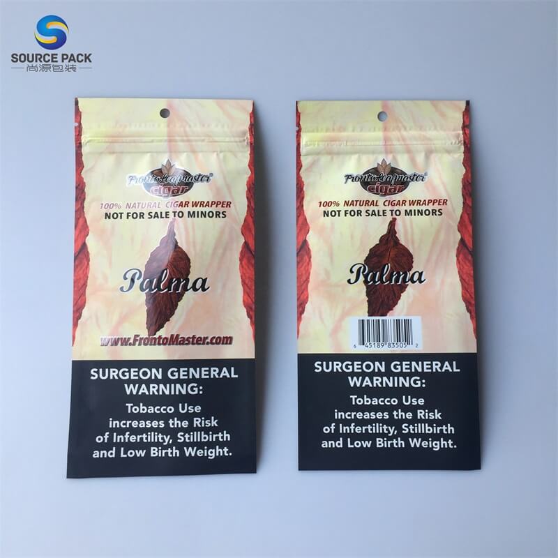 3 Side Seal Plastic Zipper Grabba Blunt Wrap Tobacco Leaf Packaging Bag