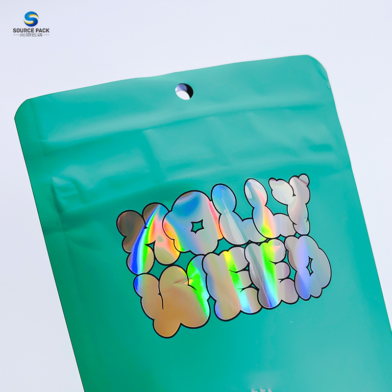 Holographic Weed Packaging Mylar Bag Aluminum Foil Stand up Pouch with Window