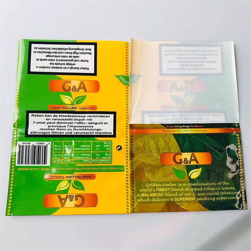 Cigarette Packing Manufacturer Loose Leaf Zipper Bag Rolling Tobacco Packaging Pouch