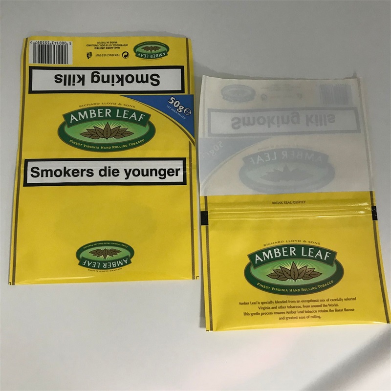 Cigarette Packing Manufacturer Loose Leaf Zipper Bag Rolling Tobacco Packaging Pouch