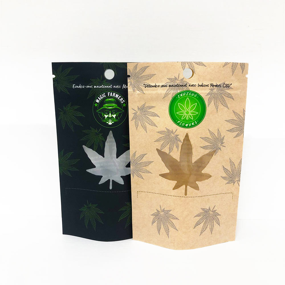 Eco Friendly Marijuanna Flower Packaging Bag CBD Kraft Paper Stand up Pouches with Window