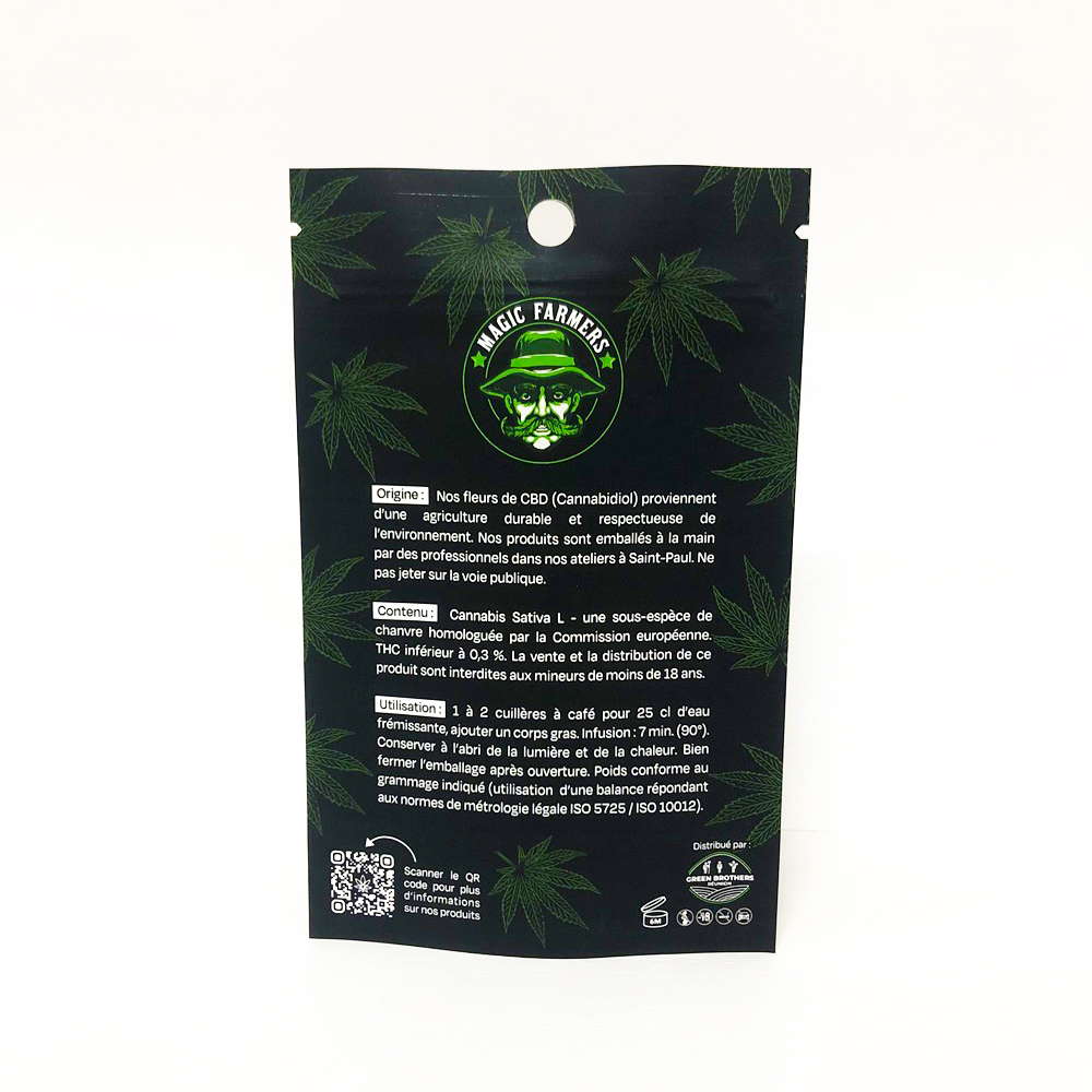 Eco Friendly Weed Packaging Bags Herbs CBD Flower Pouch with Child Resistant Zipper