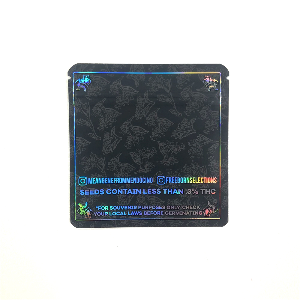 3 Side Seal Marijuanna Packaging Bag Mylar Holographic Weed Pouch With Zipper