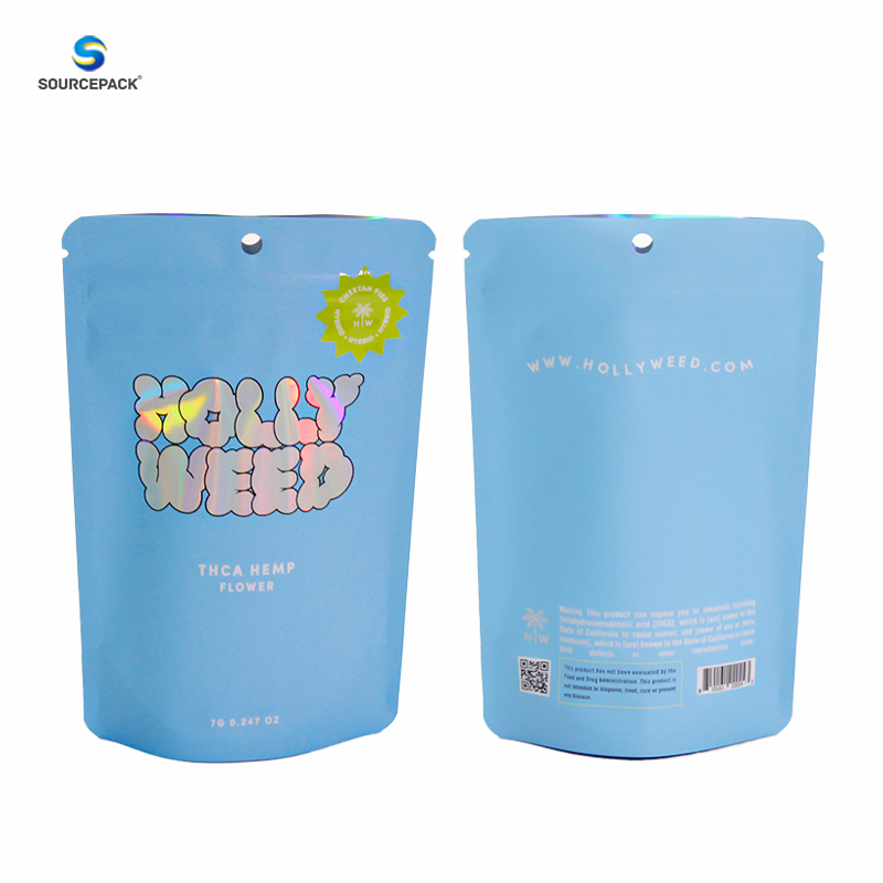 3.5g 7g 14g 28g THC Flower Packaging Bag Holographic Stand Pouch