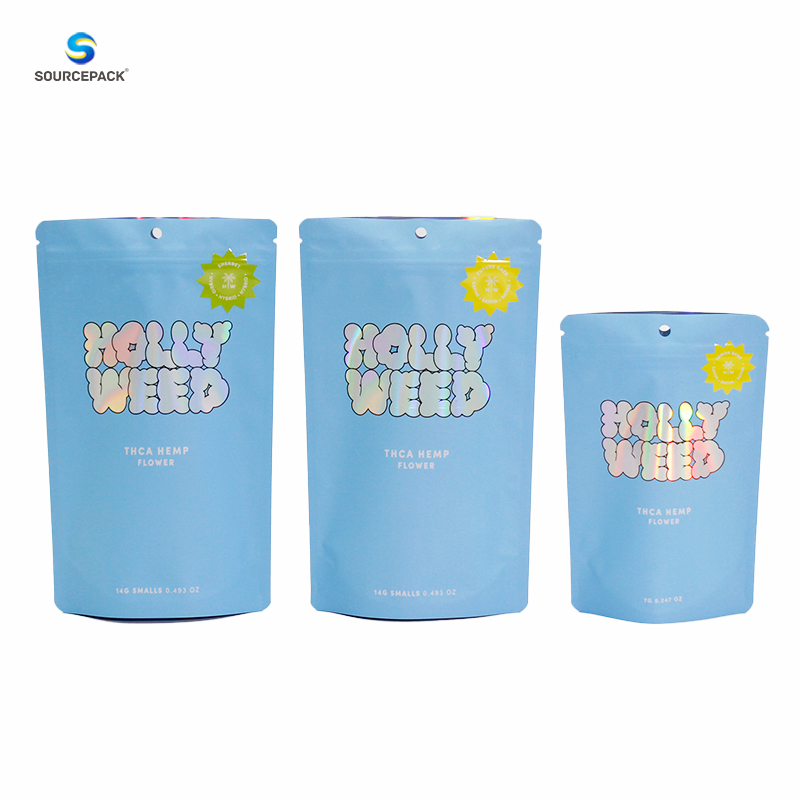 3.5g 7g 14g 28g THC Flower Packaging Bag Holographic Stand Pouch