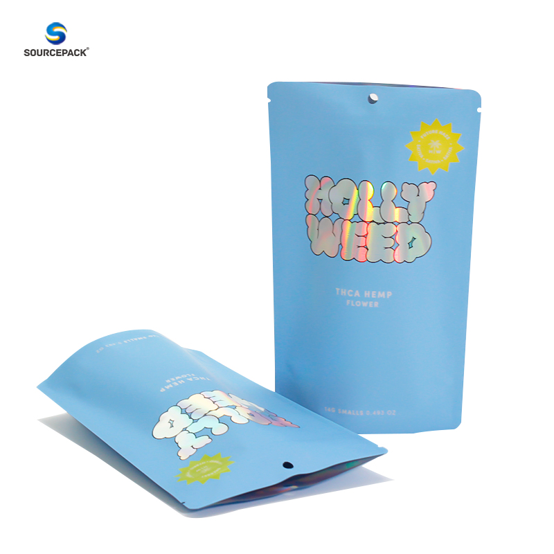 Holographic THC Flower Weed Packaging With Child Resistant Zipper