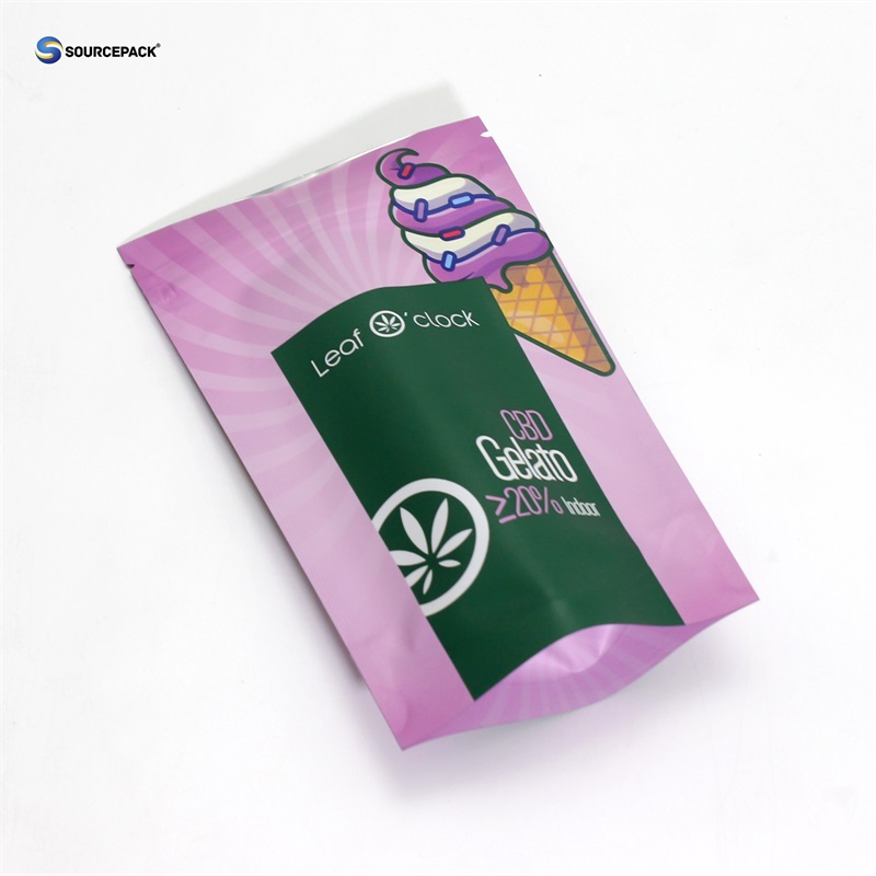 Stand up Weed Mylar Bag Printed CBD Flower Plastic Packaging